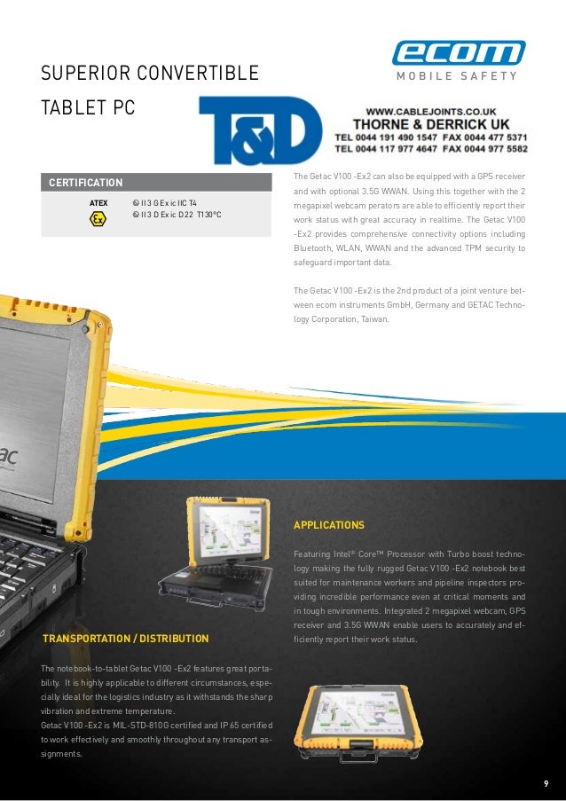 Ecom Getac V100 Ex2 Hazardous Area Zone 2 Laptop Atex Certified