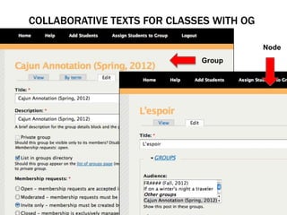 COLLABORATIVE TEXTS FOR CLASSES WITH OG
Organic Groups
                                          Node
                             Group
 