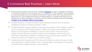 E-Commerce Best Practices – Learn More
• Among other products and services, Schieber Research curates a database of leadin...
