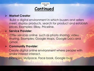 Economic factorKey Drivers Of E-Commerce  Technological factors:The degree of advancement of the telecommunications infrastructure which provides access to the new technology for business and consumers.  Political factors:It including the role of government in creating government, legislation, initiatives and funding to support the use and development of e-commerce and information technology.