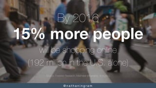 @ n a t h a n i n g r a m 
By 2016
15% more people
will be shopping online
(192 million in the U.S. alone)
Source: Forrest...