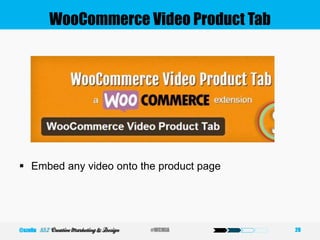 WooCommerce Video Product Tab
 Embed any video onto the product page
20#WCMIA@szeliu
 