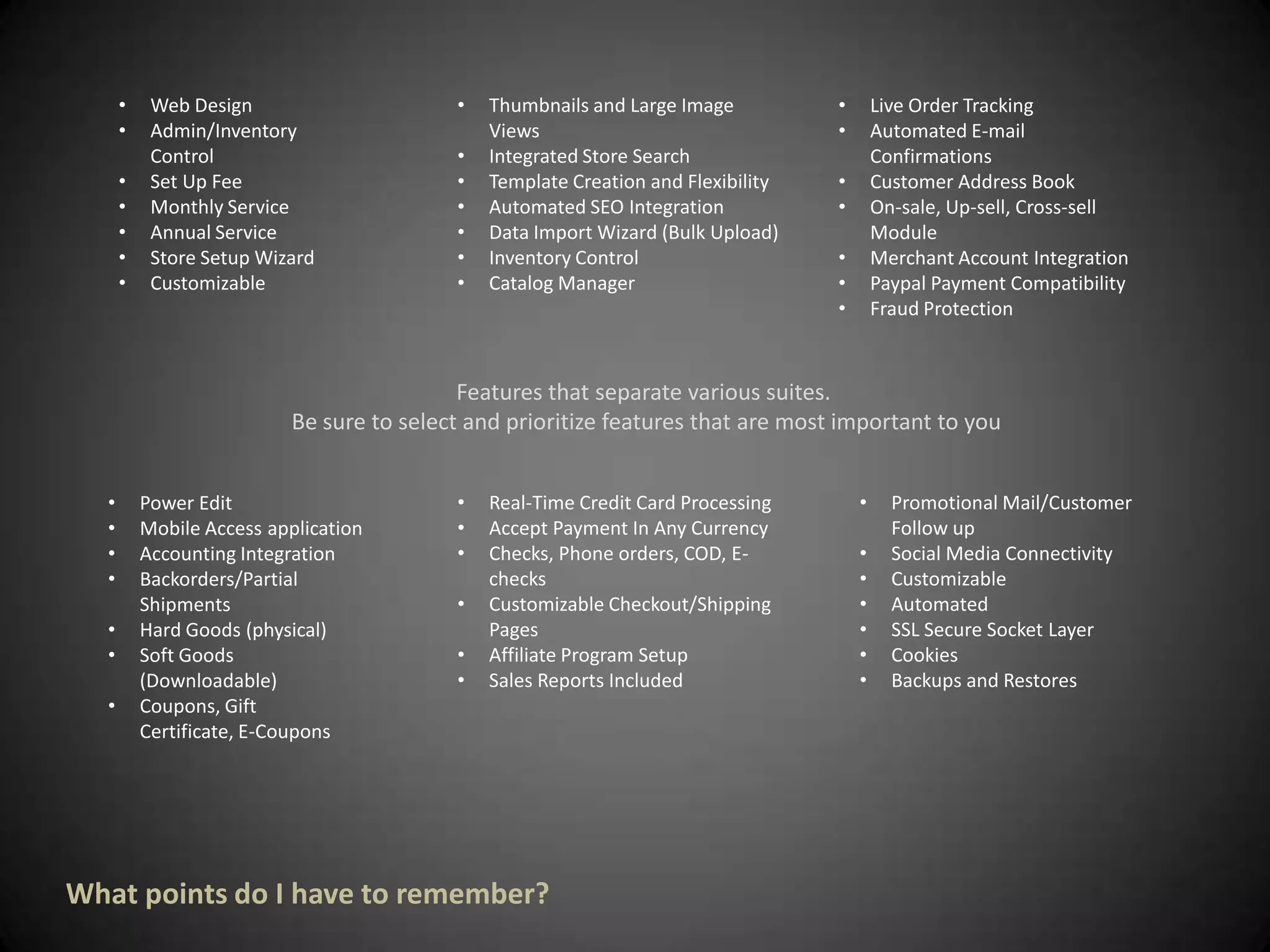 Rather than hosting your store with a third party, you can purchase ecommerce software which you install on your website. You'll still need Web hosting for your store, but you control the actual ecommerce software yourself.Advantages of off-the shelf software: More flexibility >> Often, ecommerce software is written using a Web language such as PHP, Java or ASP, which means you (or a programmer you hire) can tinker with the code. This allows you to customize your store further than you can with a hosted solution. For example, you can write your own shipping module to handle your own particular way of shipping your products.