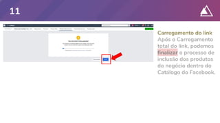 Carregamento do link
Após o Carregamento
total do link, podemos
finalizar o processo de
inclusão dos produtos
do negócio dentro do
Catálogo do Facebook.
11
 