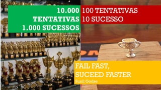 FAIL FAST,
SUCEED FASTER
Sunil Godse
10.000
TENTATIVAS
1.000 SUCESSOS
100 TENTATIVAS
10 SUCESSO
 