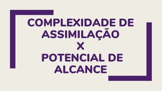 COMPLEXIDADE DE
ASSIMILAÇÃO
X
POTENCIAL DE
ALCANCE
 
