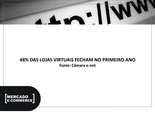48% DAS LOJAS VIRTUAIS FECHAM NO PRIMEIRO ANO
Fonte: Câmara e-net
 
