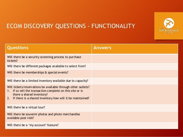 Ecommerce Pre Kick Off Discovery Questions