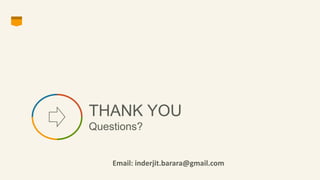 THANK YOU
Questions?
Email: inderjit.barara@gmail.com
 