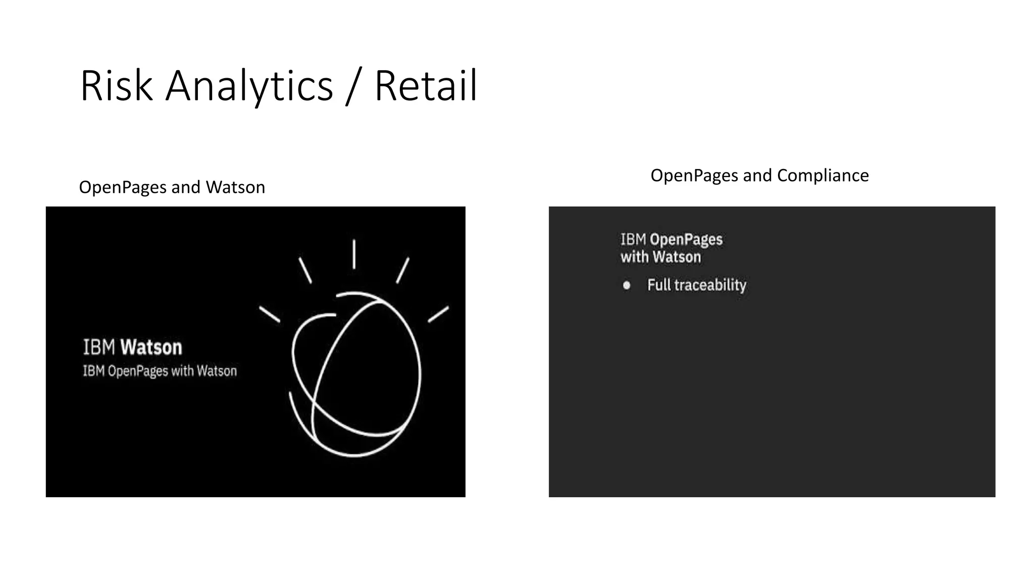 Risk Analytics / Retail
OpenPages and Watson
OpenPages and Compliance
 