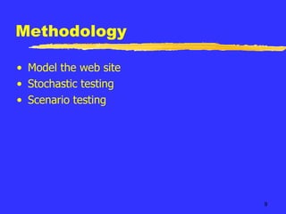 Methodology Model the web site Stochastic testing Scenario testing 