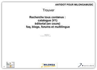 Recherche tous contenus : catalogue (V1) éditorial (en cours) faq, blogs, forums et multilingue ANTIDOT POUR MILONGAMUSIC Trouver 