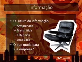 InformaçãoO FuturodaInformaçãoArmazenadaTransmitidaEntendidaLocalizadaO quemudaparasuaempresa?