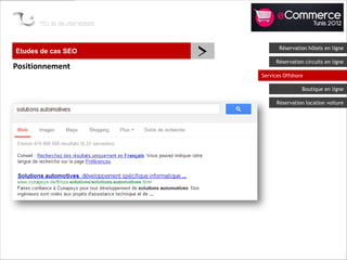 Etudes de cas SEO
                    >          Réservation hôtels en ligne

                             Réservation circuits en ligne
Positionnement
                        Services Offshore

                                        Boutique en ligne

                              Réservation location voiture
 