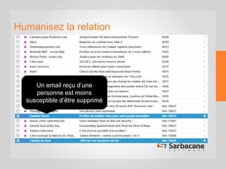 Humanisez la relation
Un email reçu d’une
personne est moins
susceptible d’être supprimé
 