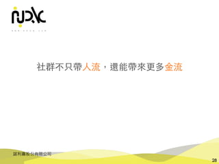 諾利嘉股份有限公司
28
社群不只帶⼈流，還能帶來更多⾦流
 
