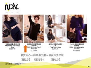 諾利嘉股份有限公司
92
氣質甜⼼＋荷葉邊下擺＋假兩件式洋裝
(屬性字) (屬性字) (屬性字)
 