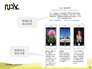 諾利嘉股份有限公司
99
情境訊息
商品特⾊
規格訊息
商品功能
 