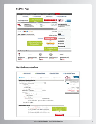 Cart View Page




                 7. Start Checkout
                        Click




            9. Alternative Payment
                Methods Click

                                      8. Cross-Sell Item
                                            Click




Shipping Information Page




                                                 10. Continue to Next
                                                      Step Click




                      ©2010 Demandware, Inc. | www.demandware.com       7
 