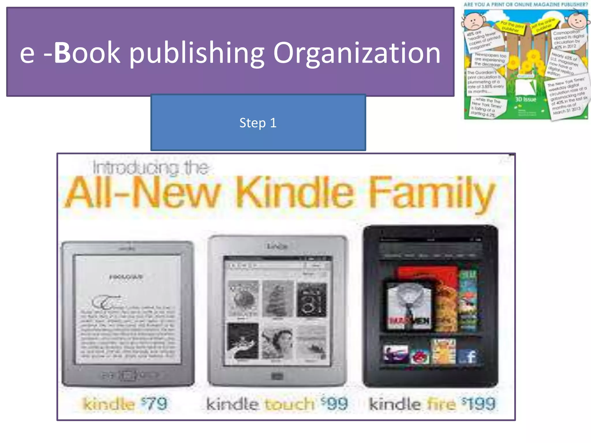 e -Book publishing Organization
Step 1
 