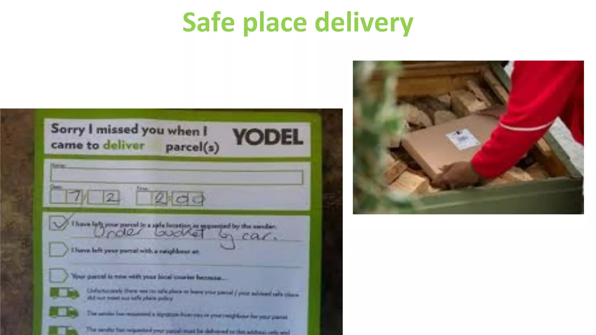 Safe	
  place	
  delivery	
  
 