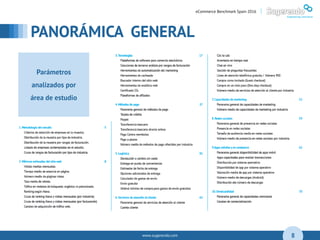 www.sugerendo.com
PANORÁMICA GENERAL
04
8
eCommerce Benchmark Spain 2016 |
Parámetros
analizados por
área de estudio
 