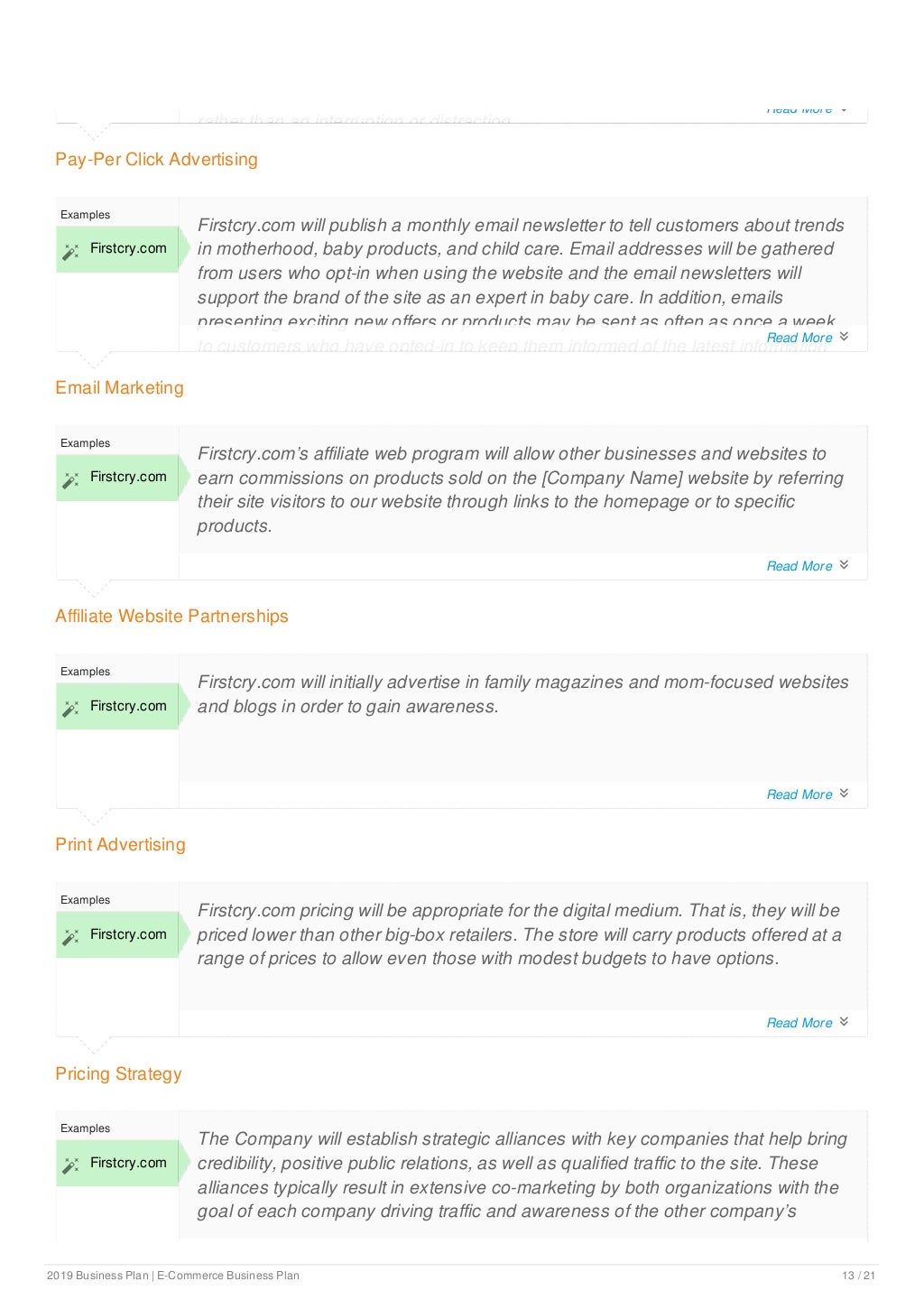 Ecommerce business plan example