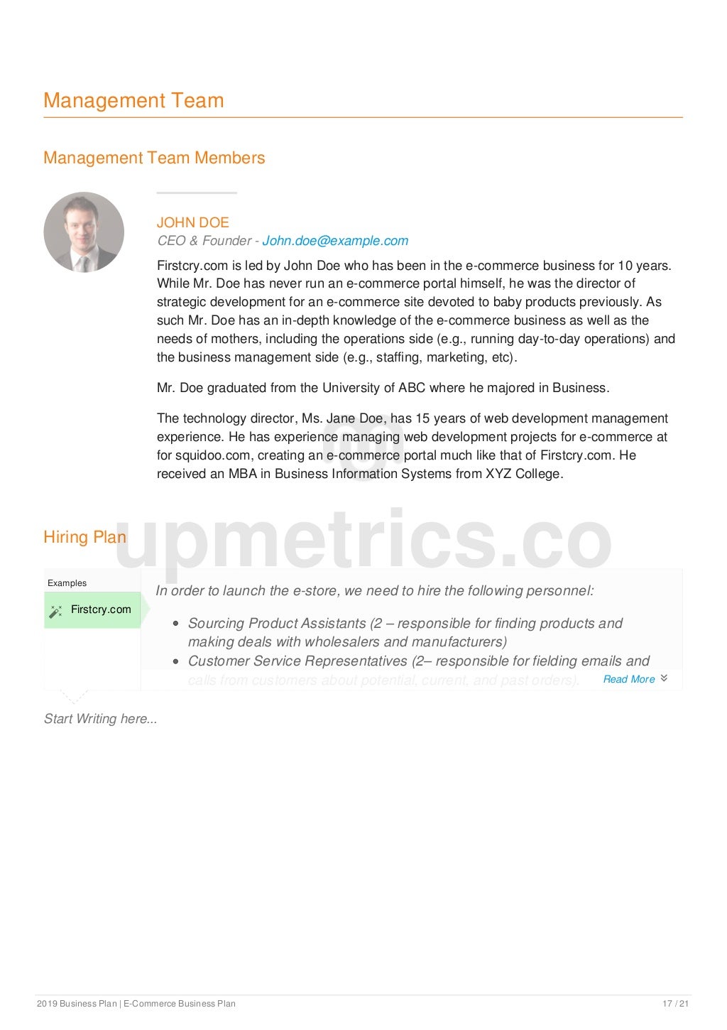 Ecommerce business plan example