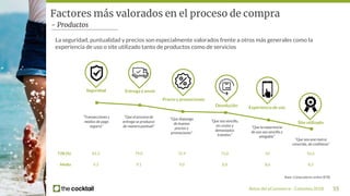 Retos del eCommerce - Colombia 2018 55
La seguridad, puntualidad y precios son especialmente valorados frente a otros más ...