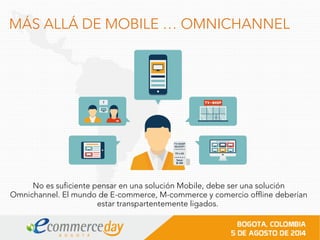 MÁS ALLÁ DE MOBILE … OMNICHANNEL
No es suficiente pensar en una solución Mobile, debe ser una solución
Omnichannel. El mundo de E-commerce, M-commerce y comercio offline deberían
estar transpartentemente ligados.