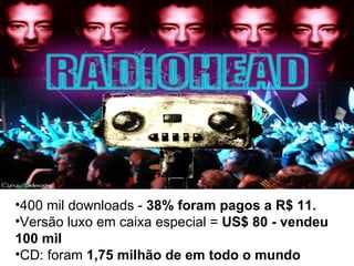 400 mil downloads -  38% foram pagos a R$ 11.  Versão luxo em caixa especial =  US$ 80 - vendeu 100 mil  CD: foram  1,75 milhão de em todo o mundo 