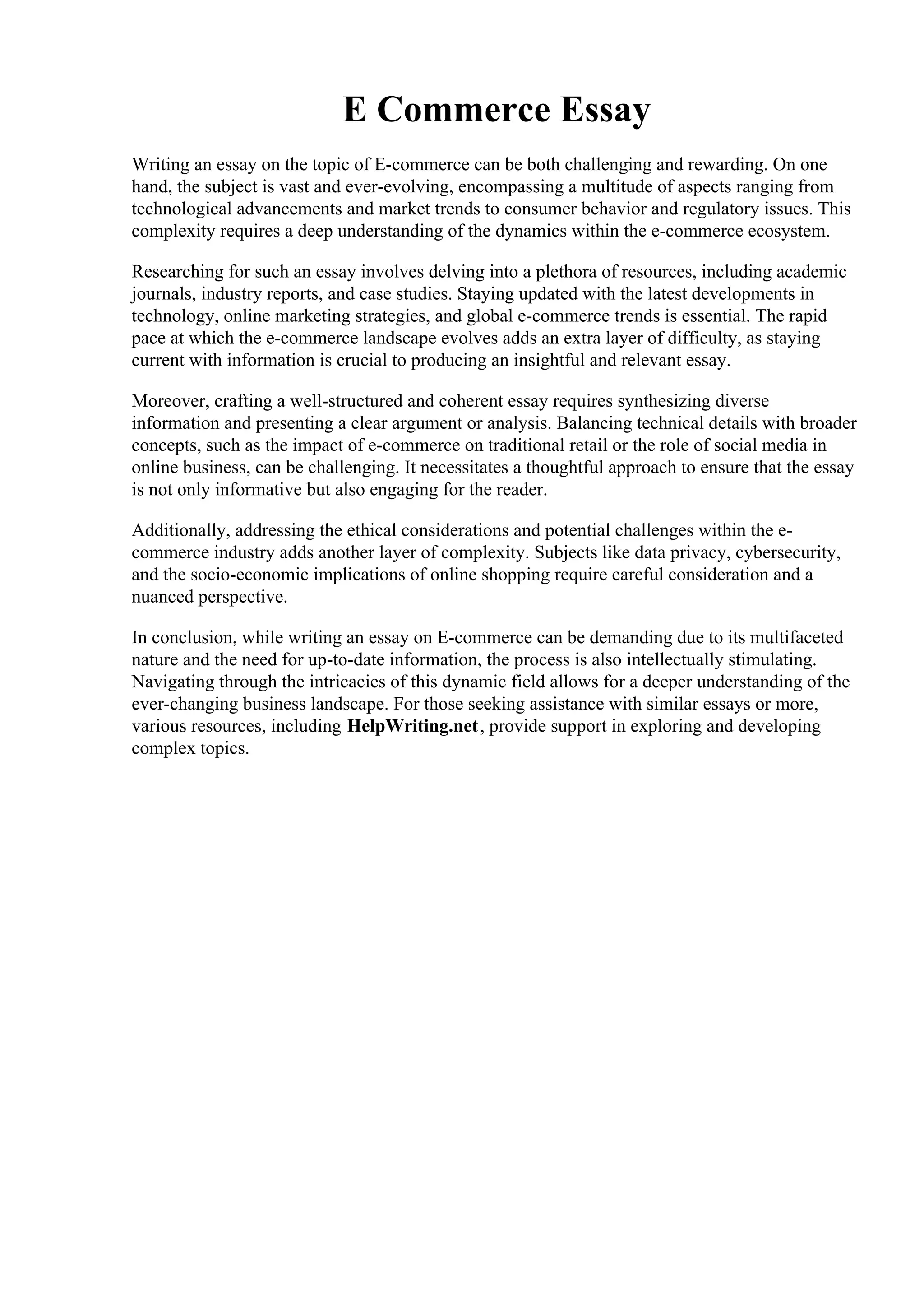 E Commerce Essay pdf Parenting Babies and Toddlers Parenting 