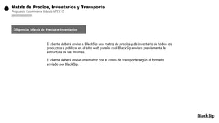 Matriz de Precios, Inventarios y Transporte
Propuesta Ecommerce Básico VTEX IO
Diligenciar Matriz de Precios e Inventarios...