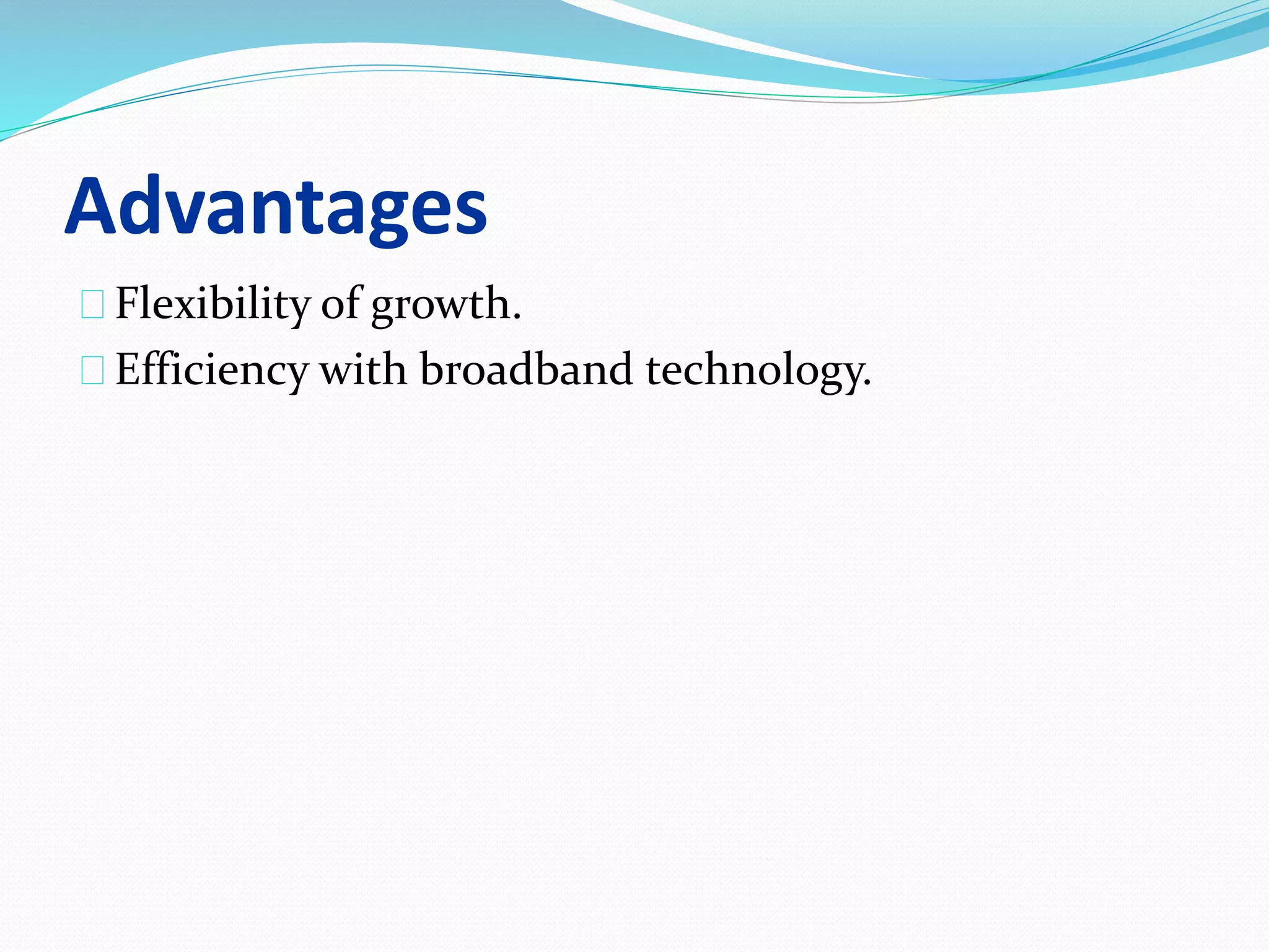 Advantages 
Flexibility of growth. 
Efficiency with broadband technology. 
 