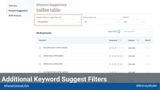 Additional Keyword Suggest Filters
#RetailGlobalUSA @BritneyMuller
 