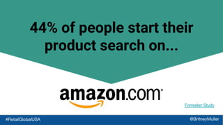 Forrester Study
44% of people start their
product search on...
#RetailGlobalUSA @BritneyMuller
 