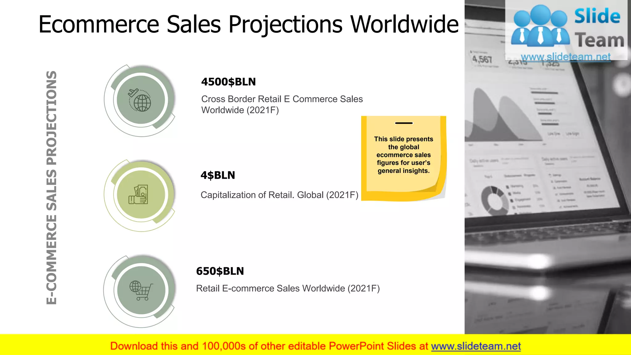 Ecommerce Sales Projections Worldwide
5
Cross Border Retail E Commerce Sales
Worldwide (2021F)
4500$BLN
Capitalization of Retail. Global (2021F)
4$BLN
Retail E-commerce Sales Worldwide (2021F)
650$BLN
This slide presents
the global
ecommerce sales
figures for user’s
general insights.
 