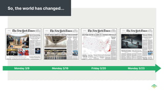 Monday 3/9 Monday 3/16 Friday 3/20 Monday 3/23
So, the world has changed...
 