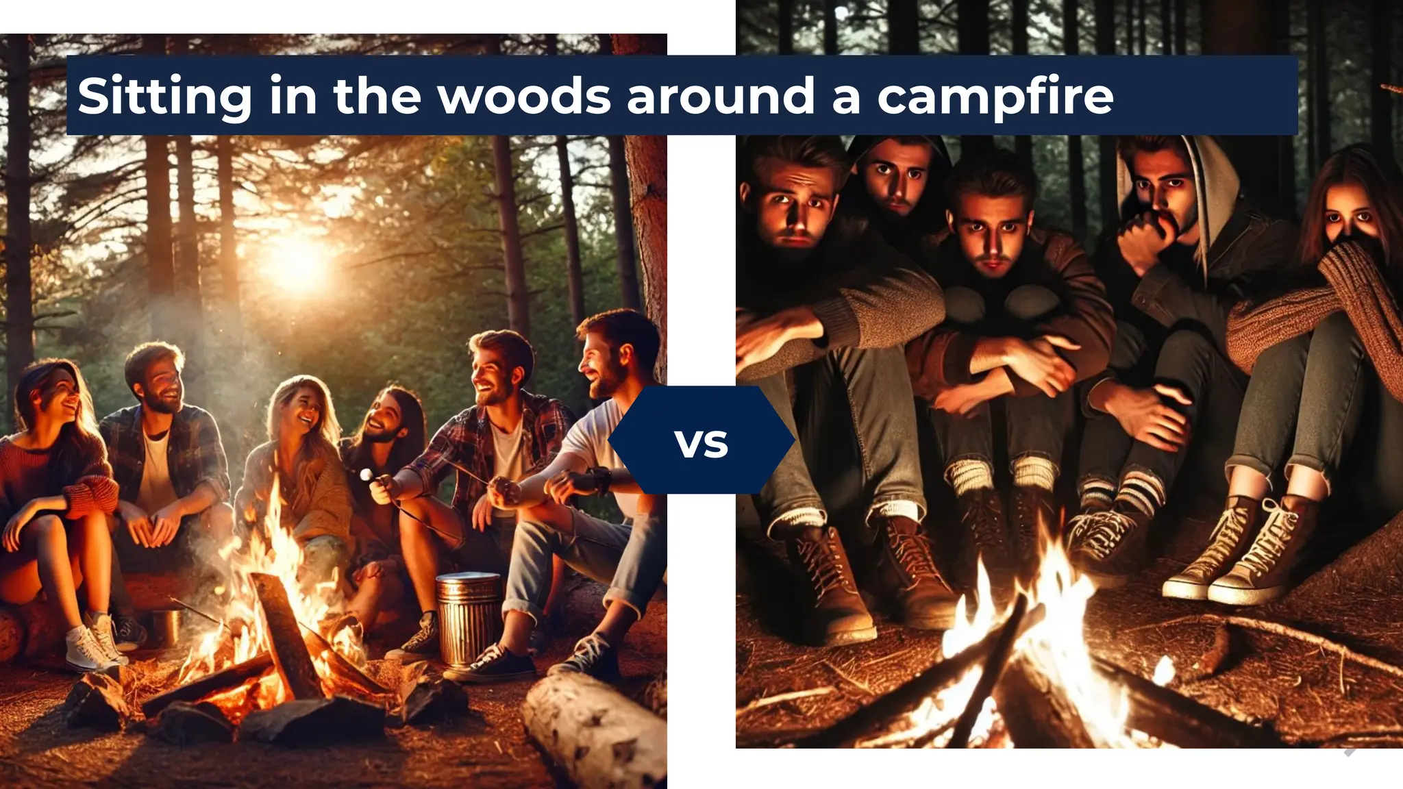 vs
Sitting in the woods around a campﬁre
 
