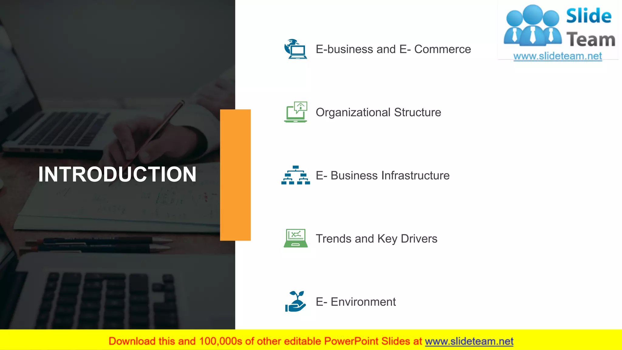 3
INTRODUCTION
E-business and E- Commerce
Organizational Structure
E- Business Infrastructure
Trends and Key Drivers
E- Environment
 