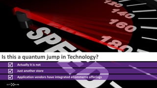 Is this a quantum jump in Technology?
    Actually it is not
    Just another store
    Application vendors have integrated eCommerce offerings
 