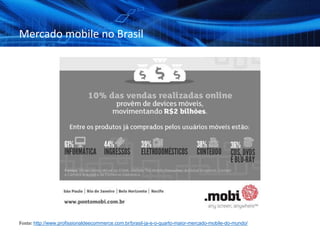 Mercado mobile no Brasil
Fonte: http://www.profissionaldeecommerce.com.br/brasil-ja-e-o-quarto-maior-mercado-mobile-do-mundo/
 