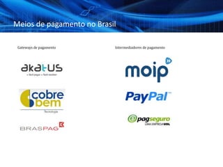 Meios de pagamento no Brasil
Gateways de pagamento Intermediadores de pagamento
 