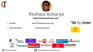 www.Peshwaacharya.com
Peshwa@thinkasconsumer.com
• Founder www.Thinkasconsumer.com
• Associated with www.housing.com
1
Peshwa Acharya
 