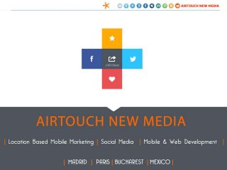 AIRTOUCH NEW MEDIA
Location Based Mobile Marketing | Social Media | Mobile & Web
Development
MADRID | PARIS | MEXICO | BUCHAREST
 