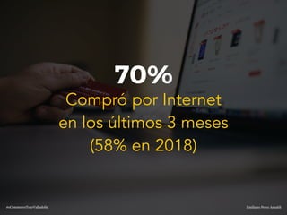 Emiliano Perez Ansaldi#eCommerceTourValladolid
70%
Compró por Internet
en los últimos 3 meses
(58% en 2018)
 
