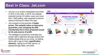 Best in Class: Jet.com
• Jet.com is an online marketplace launched
in 2015 in the USA. In 2016, the website
reported havin...