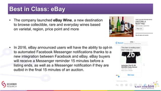 Best in Class: eBay
• In 2016, eBay announced users will have the ability to opt-in
to automated Facebook Messenger notifi...