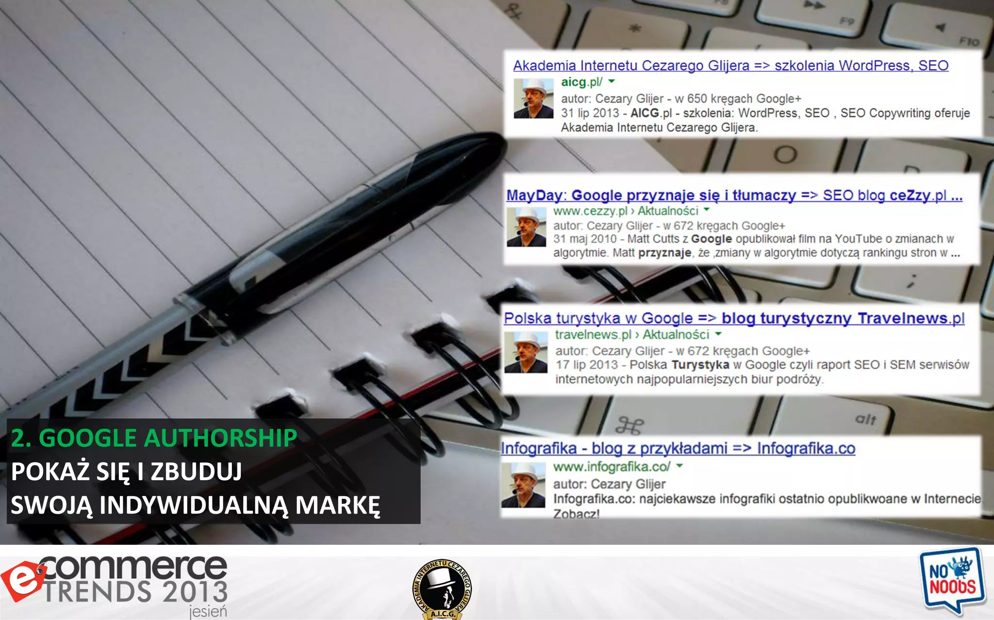 2. GOOGLE AUTHORSHIP
POKAŻ SIĘ I ZBUDUJ
SWOJĄ INDYWIDUALNĄ MARKĘ
 