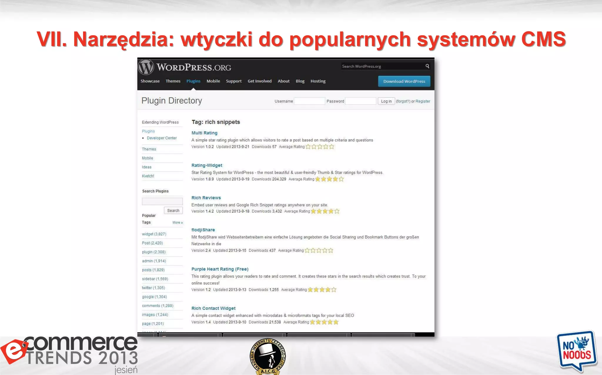 VII. Narzędzia: wtyczki do popularnych systemów CMS
 